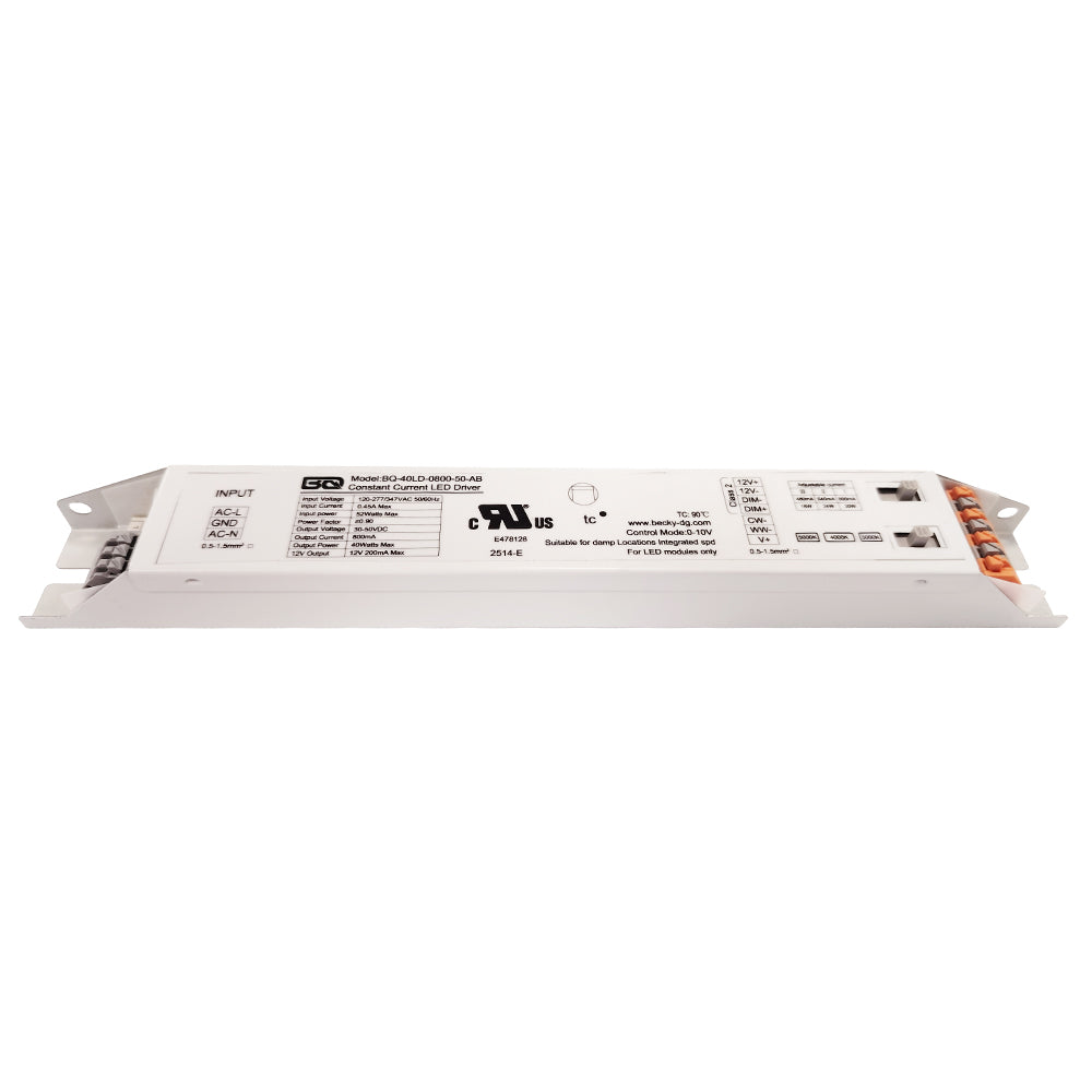 40W LED Power Supply AC120 -277/347V AUX12Vdc Output:30-50Vdc Current:480-640-800mA  BQ-40LD-800-50-AB