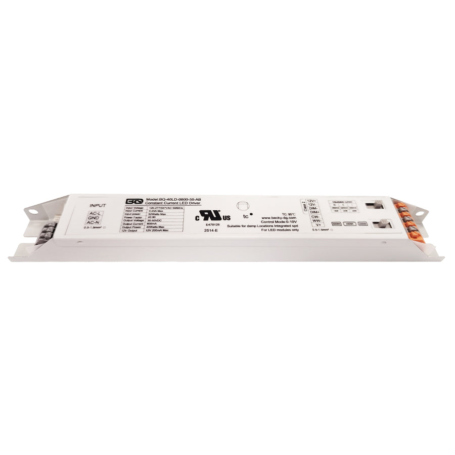 40W LED Power Supply AC120 -277/347V AUX12Vdc Output:30-50Vdc Current:480-640-800mA  BQ-40LD-800-50-AB