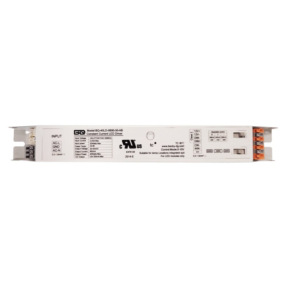 40W LED Power Supply AC120 -277/347V AUX12Vdc Output:30-50Vdc Current:480-640-800mA  BQ-40LD-800-50-AB