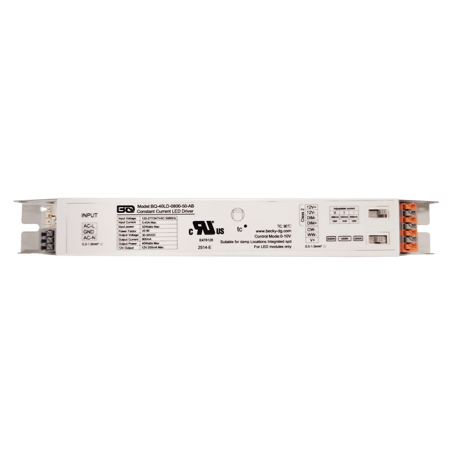 40W LED Power Supply AC120 -277/347V AUX12Vdc Output:30-50Vdc Current:480-640-800mA  BQ-40LD-800-50-AB