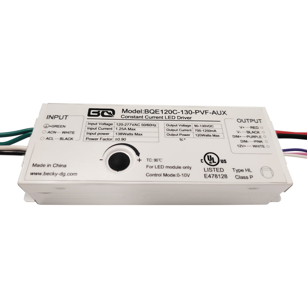 95W LED Power Supply AC120-277V AUX 12Vdc Output: 90-130Vdc