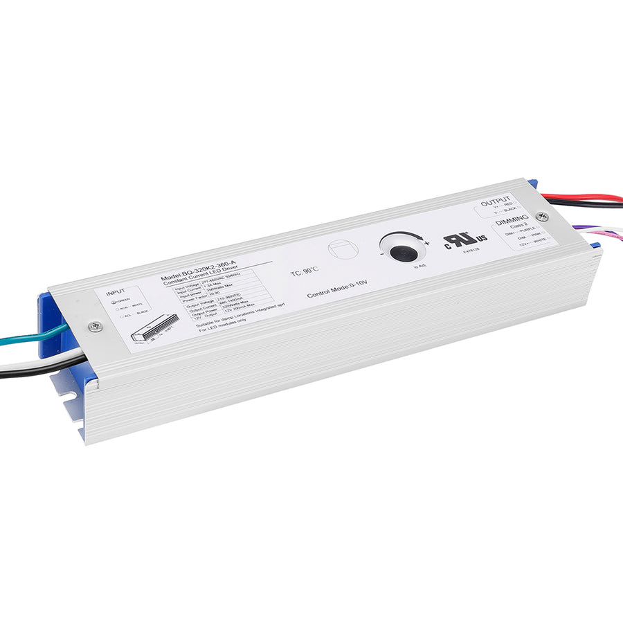 320W LED Power Supply AC277-480V AUX12Vdc  Output:210-360Vdc，Current:880-1400mA  BQ-320K2-360-A