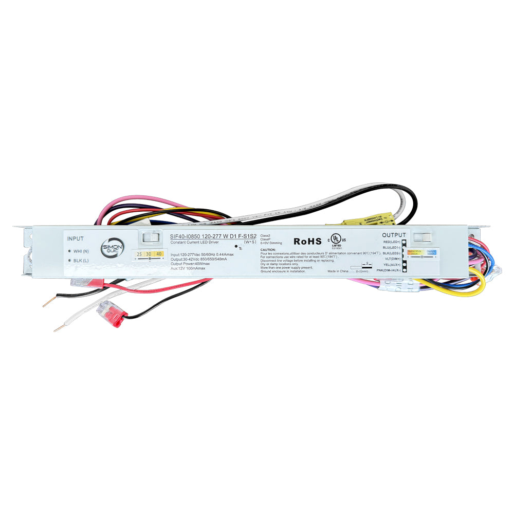 36W LED Power Supply AC120-277V,AUX12Vdc Output:30-42Vdc, Current: 425-850mA SIF40-I0850-120-277WD1F-S1S2