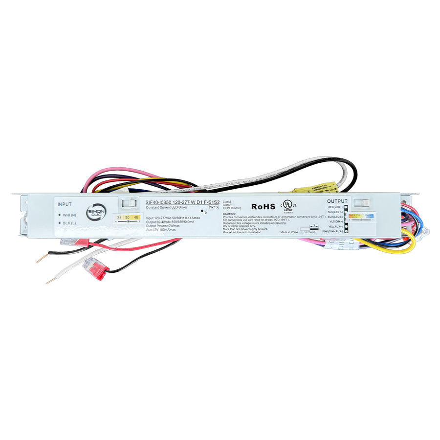 36W LED Power Supply AC120-277V,AUX12Vdc Output:30-42Vdc, Current: 425-850mA SIF40-I0850-120-277WD1F-S1S2