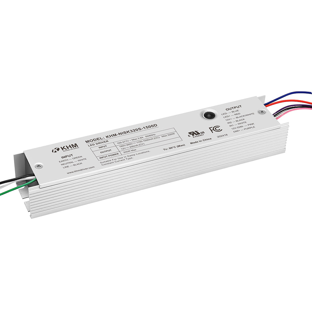 320W LED Power Supply AC120-277V AUX12Vdc Output:180-260Vdc，Current:1100-1500mA KHM-NISK320S-1500D
