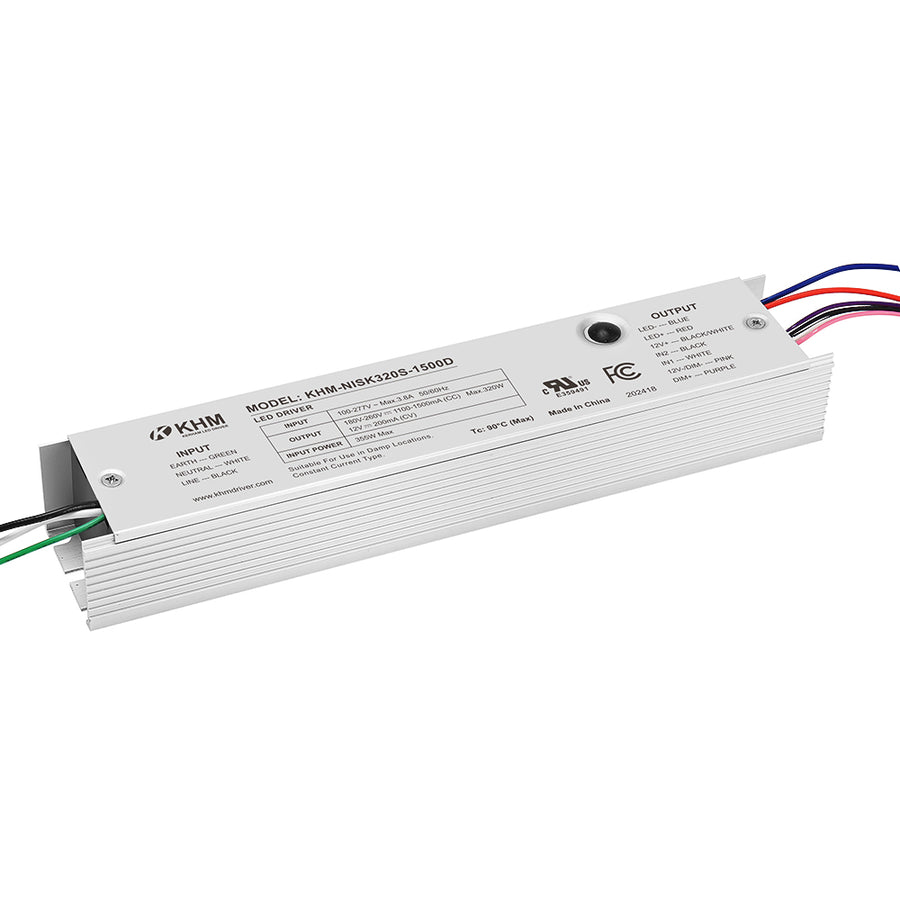 320W LED Power Supply AC120-277V AUX12Vdc Output:180-260Vdc，Current:1100-1500mA KHM-NISK320S-1500D