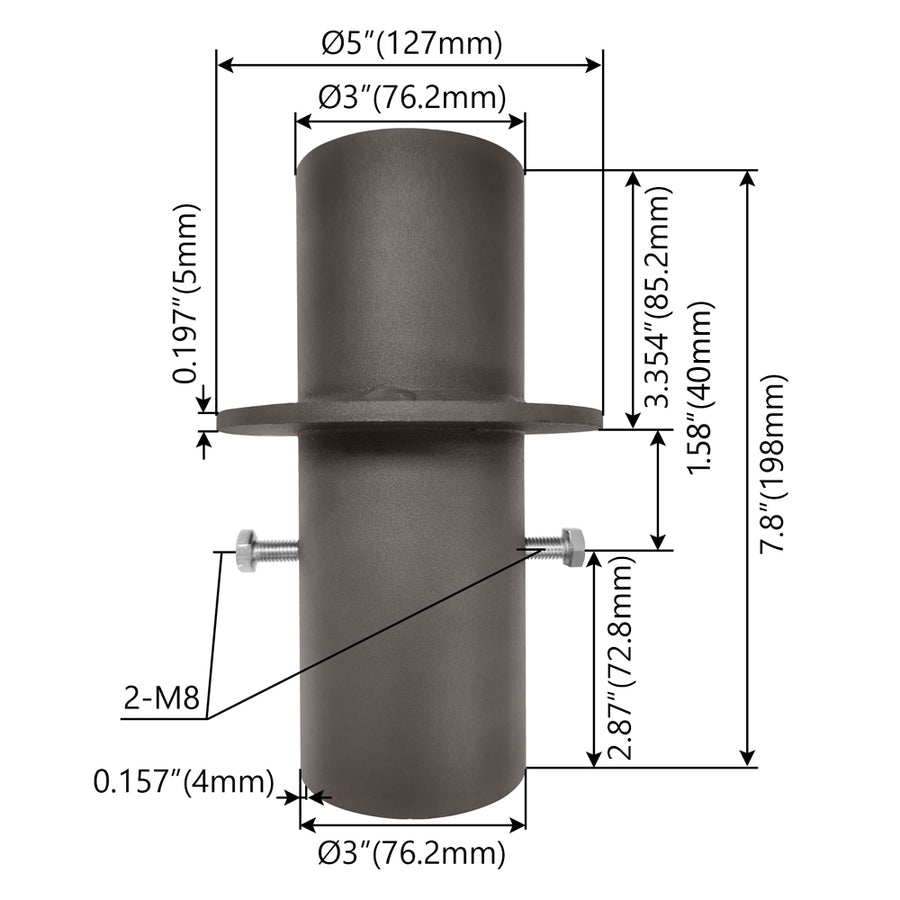 Insert Round Pole Adaptor 5 inch to 3 inch Tenon  WSD-VTR5-D
