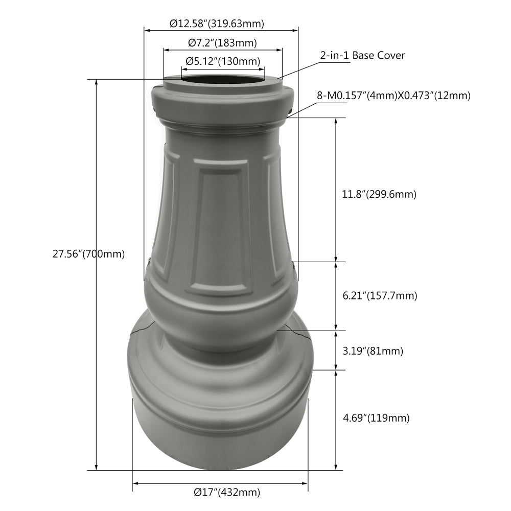 5 inch Decorative Aluminum Bases Cover For Round Light Pole   WSD-DBR5-D17H27-D