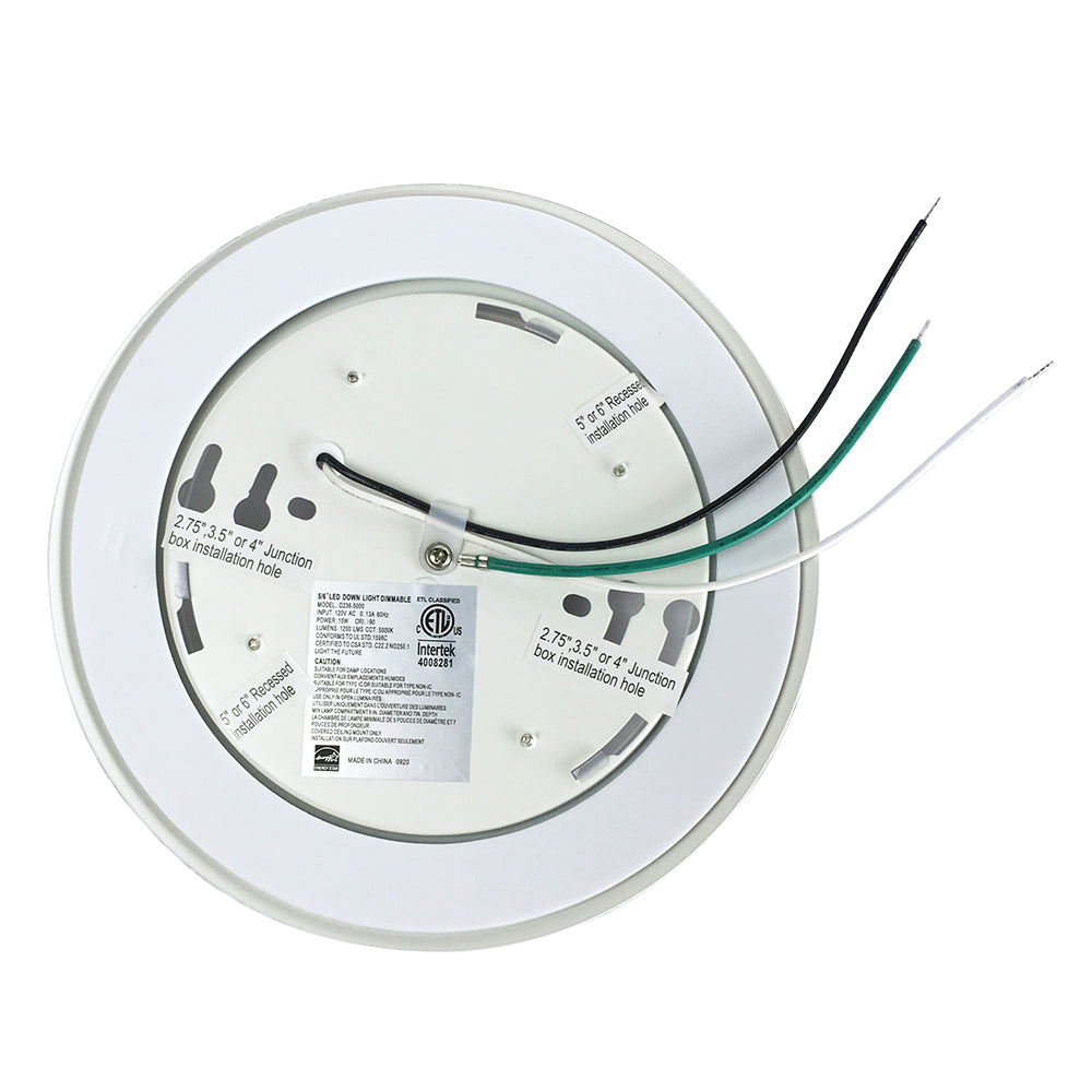 6 inch 15W LED Disk Down Light 5CCT Selectable   D236D-90-CCT-WH