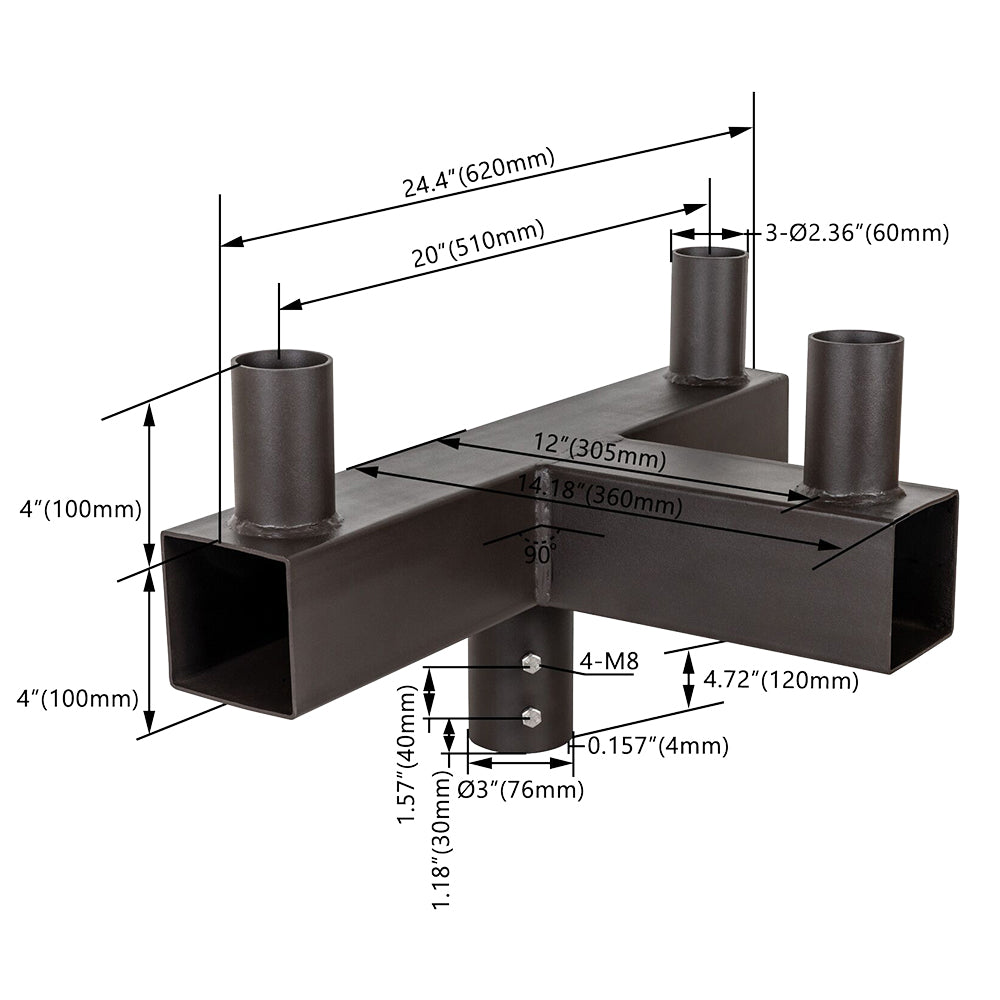 Square Triple 90° Horizontal Tenon Adapter   WSD-QT90-3T-D