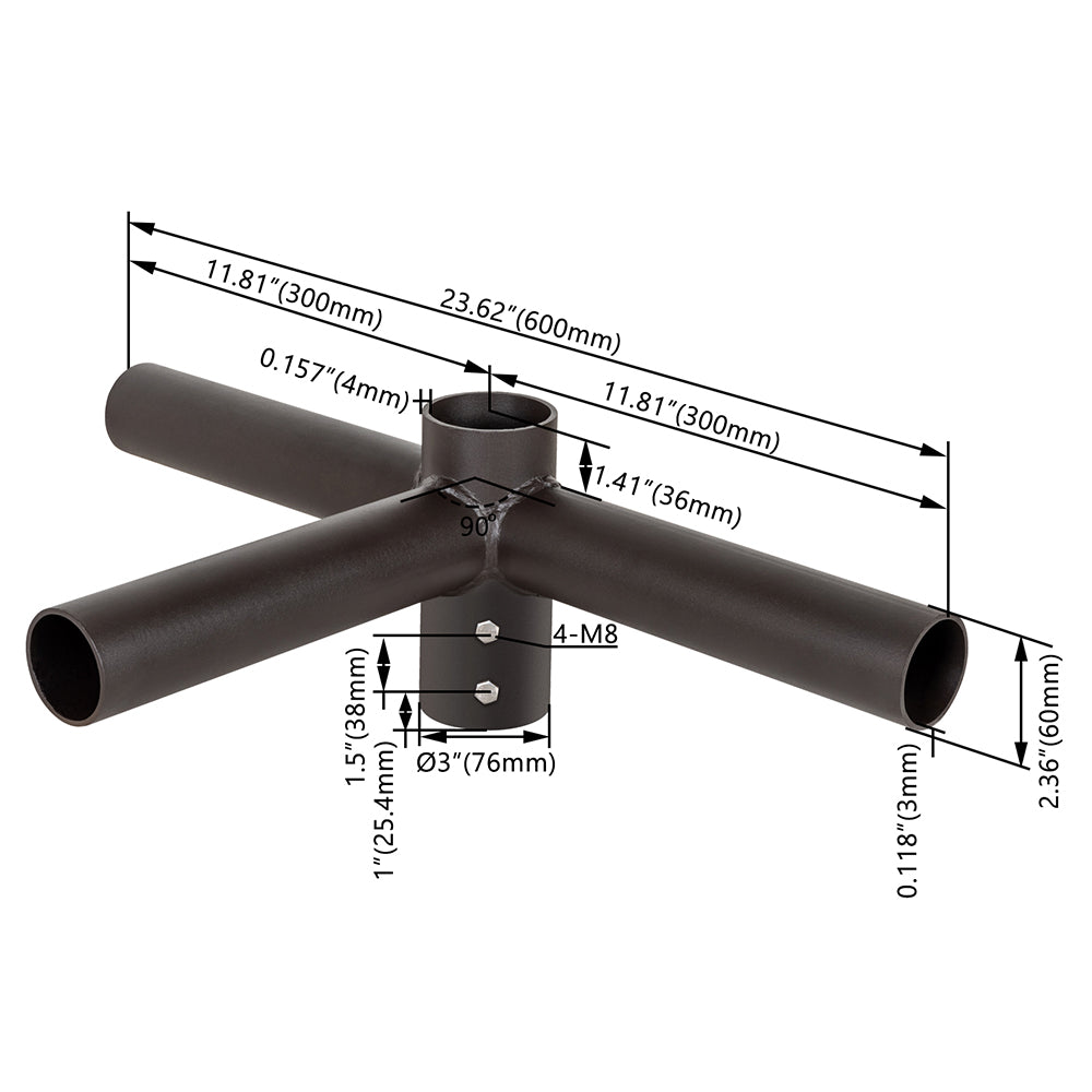 Round Triple 90° Horizontal Tenon Adapter  WSD-SB2.5QD90-3T-D