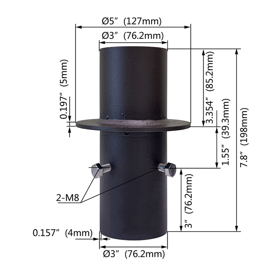 Insert Round Pole Adaptor 5 inch to 3 inch Tenon  WSD-VTR5-D